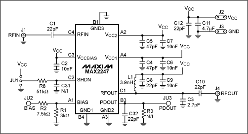 圖1. MAX2247的原理圖，為802.11g優化