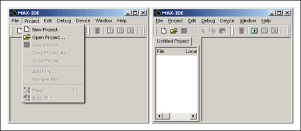 Figure 1. MAX-IDE's initial screens used to create a project.