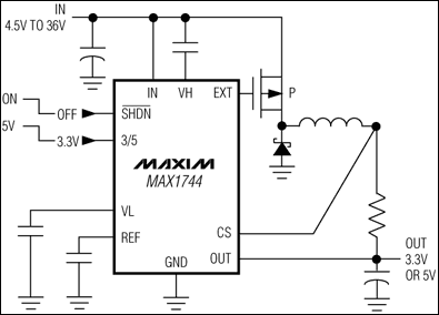 MAX1744、MAX1745：典型工作電路