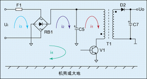 圖1：反激式(或稱回掃式)開關電源工作原理圖。