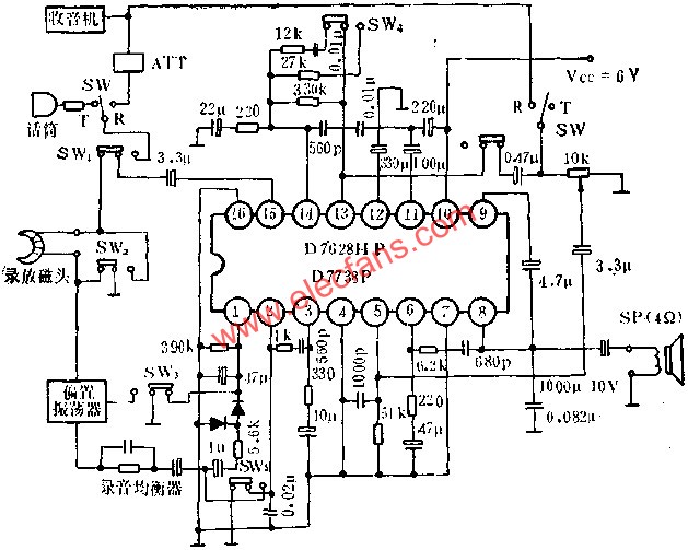 D7628HP/D7738P單片錄音、放音機電路的應用  www.asorrir.com