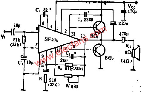 SF404作OTL功率放大電路圖  www.asorrir.com