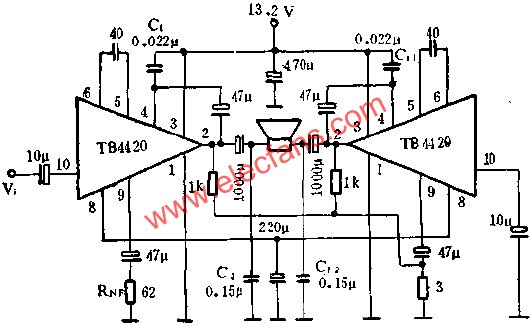 TB4420音頻功率放大電路接線圖  www.asorrir.com