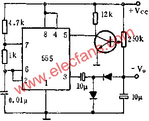 時基集成電路組成無變壓器負DC-DC變換電路圖  www.asorrir.com