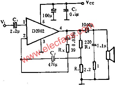 D2002(8W)音頻功率放大電路的應用  www.asorrir.com