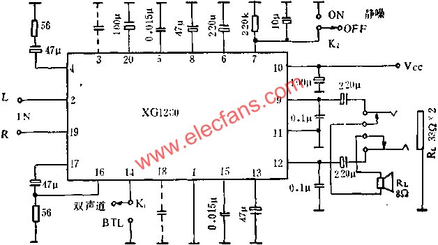 XG1260音頻功率放大電路應(yīng)用原理  www.asorrir.com