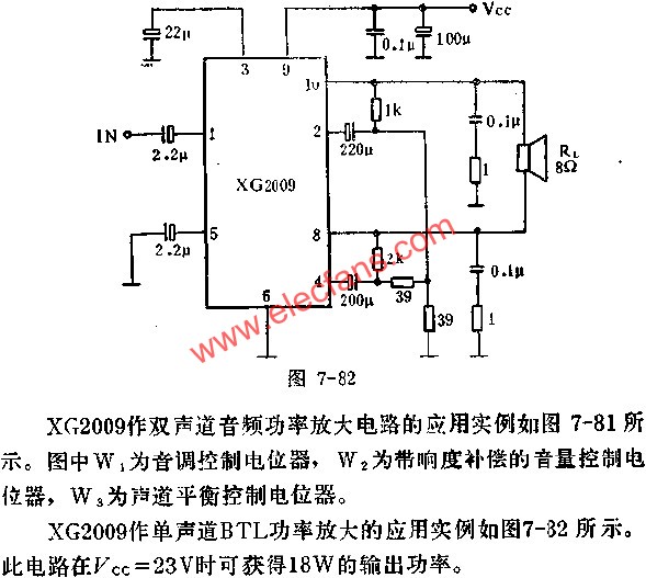 XG2009作單聲道BTL功率放大的應(yīng)用  www.asorrir.com