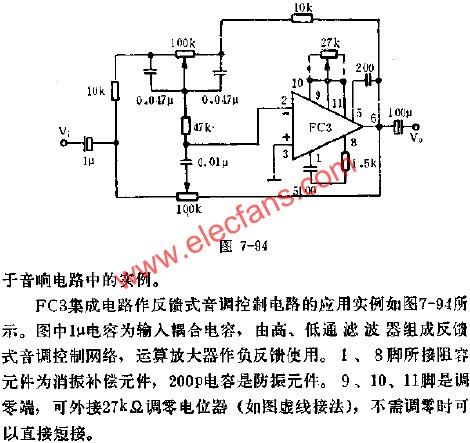 FC3組成反饋式音調控制電路的應用  www.asorrir.com