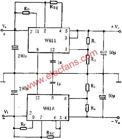 W611、w616組成正、負穩壓電路圖  www.asorrir.com