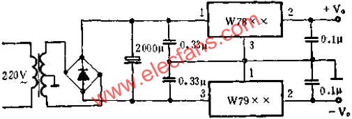 與W7800組成正、負電源應(yīng)用線路圖  www.asorrir.com