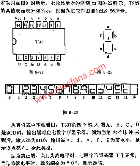 T337七段字形譯碼器的應(yīng)用電路圖  www.asorrir.com