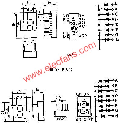 LED數碼管的管腳外引線排列電路圖  www.asorrir.com
