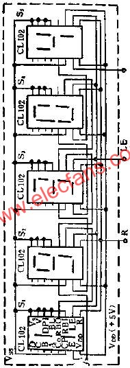 CL102進制計數顯示器組成的五位數碼顯示器線圖  www.asorrir.com