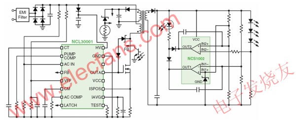 基于NCL30001的LED驅動電源方案適合40到125 W區域照明應用 www.asorrir.com