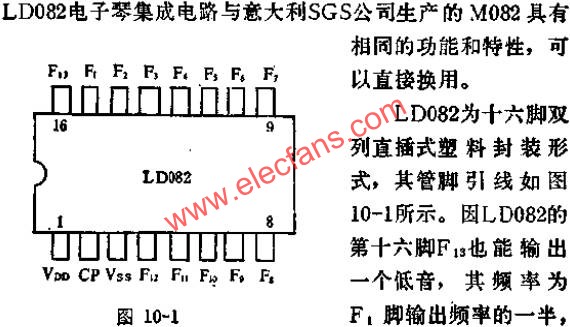 LD082組成電子鋼琴的管腳引線電路圖  www.asorrir.com