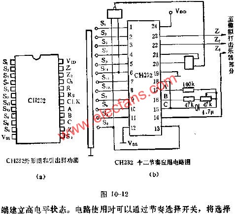 CH232十二節奏發生器電路的應用電路圖  www.asorrir.com