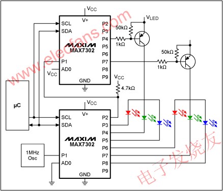 利用兩片MAX7302實現PWM亮度分層控制 www.asorrir.com