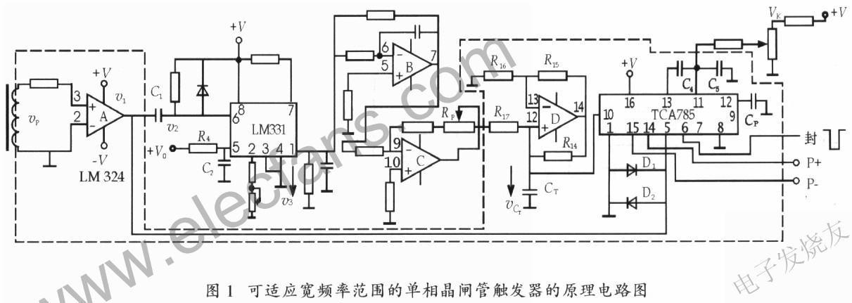 適應寬頻率范圍的單相晶閘管觸發器的電路原理圖 www.asorrir.com