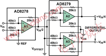 G = 1/2的差分輸出差動放大器功能框圖 www.asorrir.com