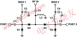典型單刀雙擲(SPDT) RF開關電路 www.asorrir.com
