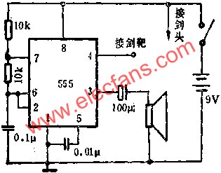 時基集成電路組成擊劍游戲電路圖  www.asorrir.com