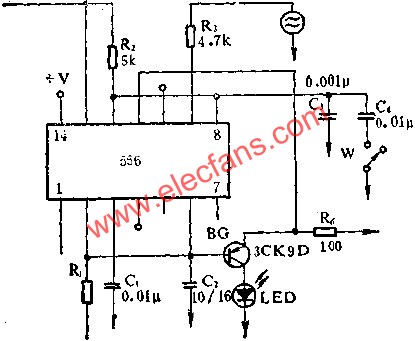 555電路組成超聲波驅蟲電路圖  www.asorrir.com