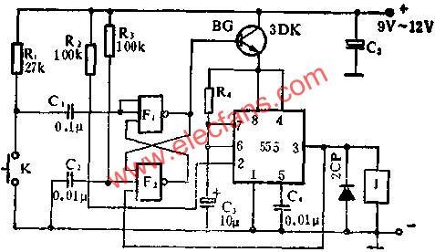 555電路組成低功耗定時器電路圖  www.asorrir.com