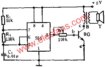 555電路組成晶體管測試儀電路圖  www.asorrir.com
