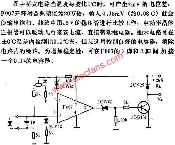 F007運放組成的溫度檢測器電路圖  www.asorrir.com