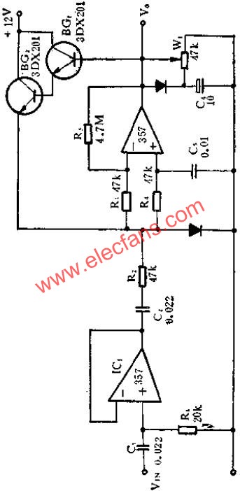 SF357運放組成的AGC放大器電路圖  www.asorrir.com