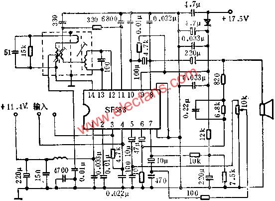 SF583伴音電路的應用電路圖  www.asorrir.com