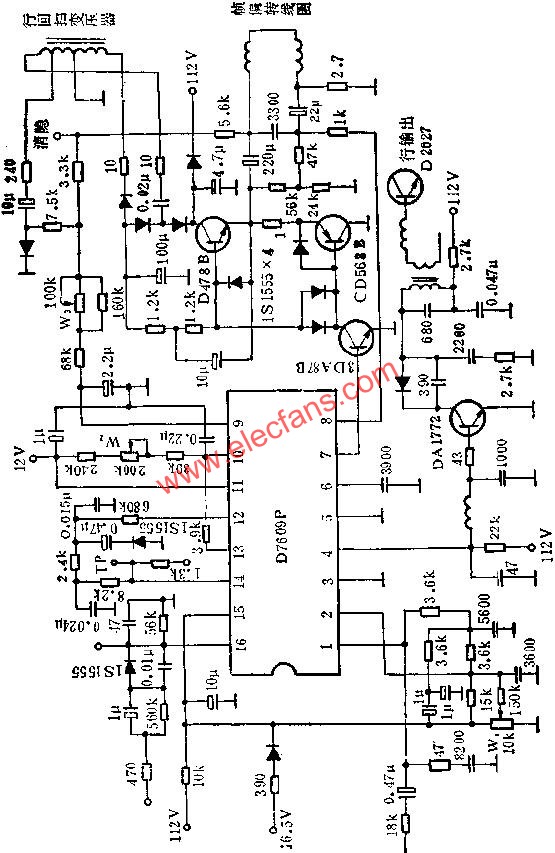 D7609P行場掃描電路的應用電路圖  www.asorrir.com
