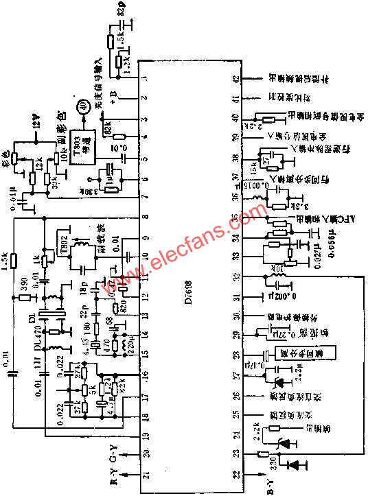 D7698掃描和彩色解碼電路的應(yīng)用電路圖  www.asorrir.com