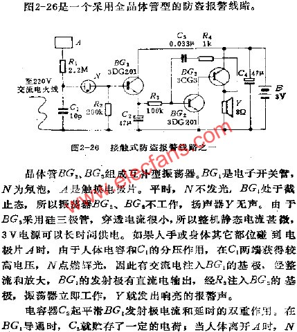 接觸式防盜報警電路之一  www.asorrir.com