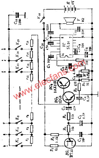 簡易玩具電子琴電路  www.asorrir.com