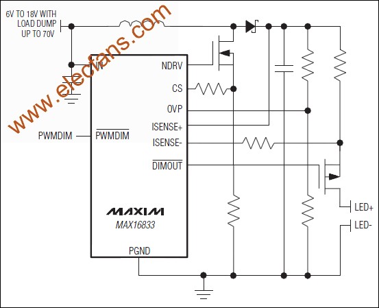 MAX16833/MAX16833B峰值電流控制模式LED驅(qū)動(dòng)器 www.asorrir.com 