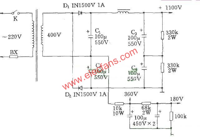 電子管功放的高壓倍壓電路圖 www.asorrir.com