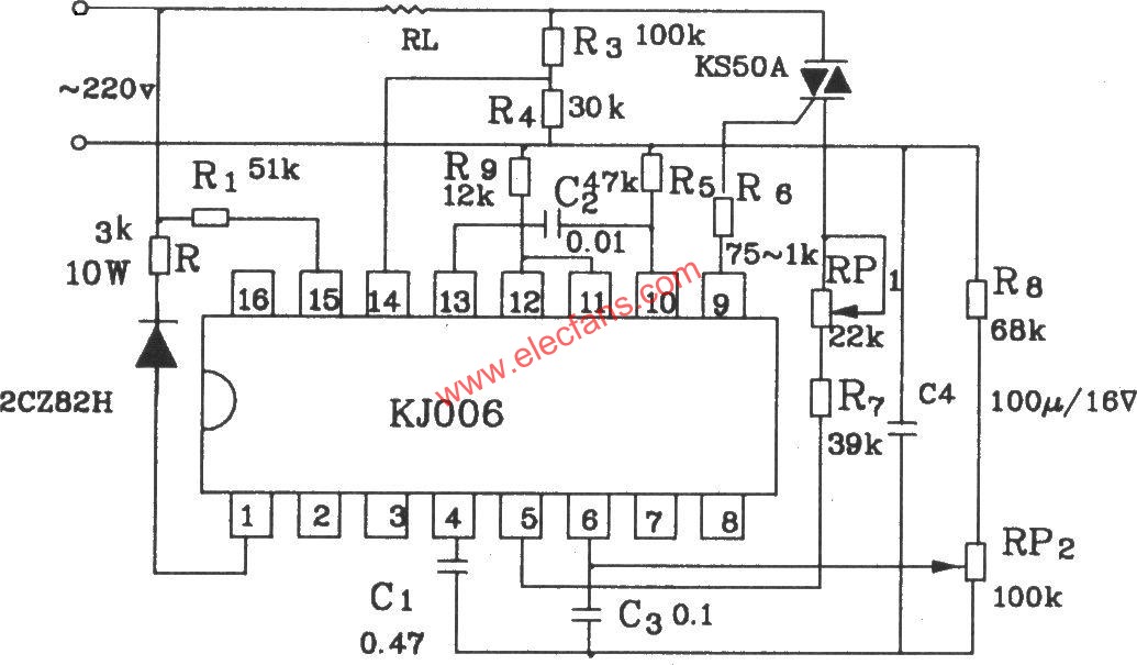 可控硅移相觸發器KJ006應用電路  www.asorrir.com