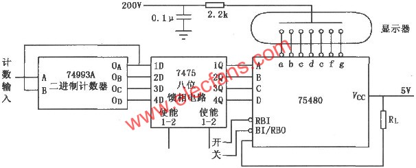 用SN75480驅動16進制的氣體放電顯示器接線圖  www.asorrir.com