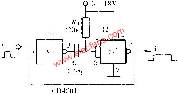 由門電路組成的單穩(wěn)態(tài)觸發(fā)器  www.asorrir.com