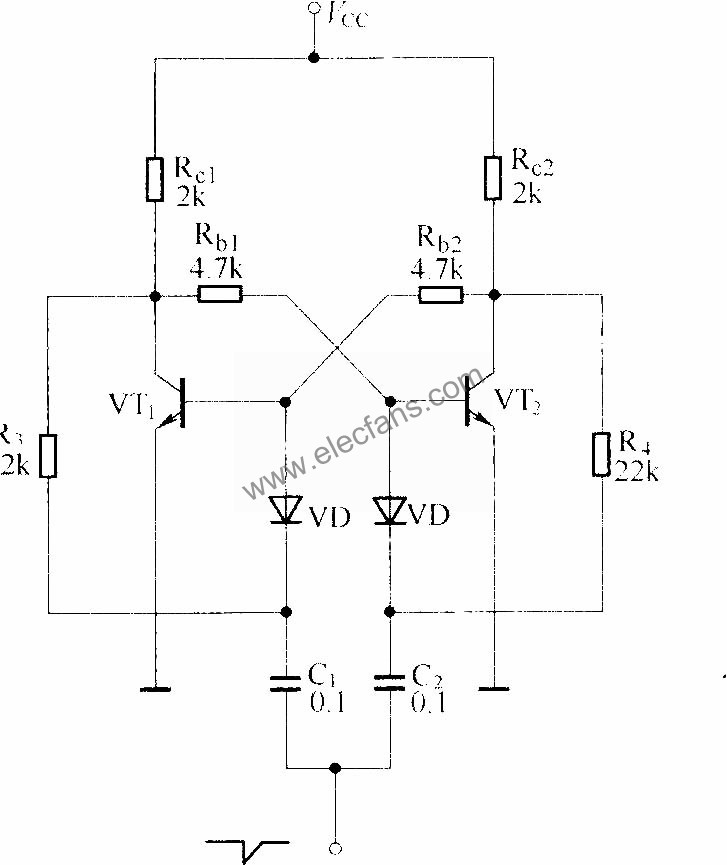 晶體管雙穩態觸發電路圖 www.asorrir.com