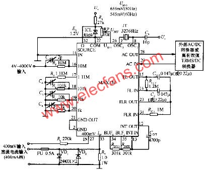 MAX134構成的數字多用表基本電路  www.asorrir.com