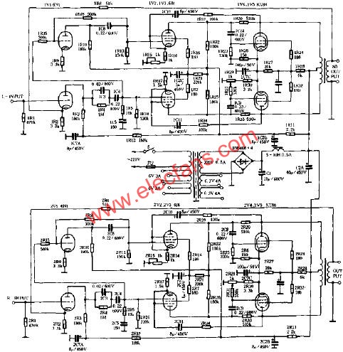 60W*2線性標準式電子管擴音機電路原理圖  www.asorrir.com