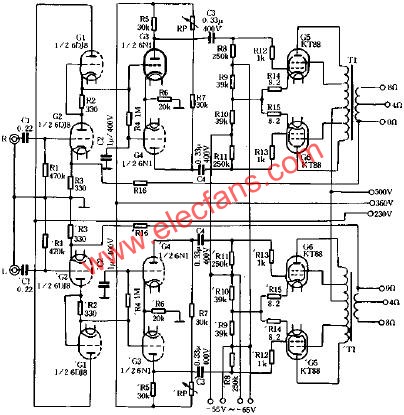 一款HI-FI電子管功率放大器電路原理圖  www.asorrir.com