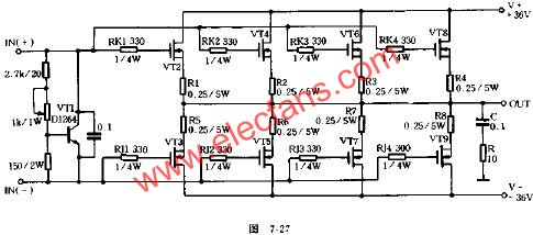 純直流場效應管功放電路原理圖