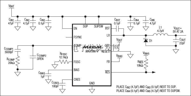 MAX16974 具有集成高邊開關降壓轉換器 www.asorrir.com