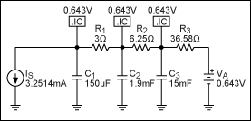 Figure 12. With component values as shown, this RC network models the chip's thermal transient when heat is generated on the die.驅(qū)動(dòng)器