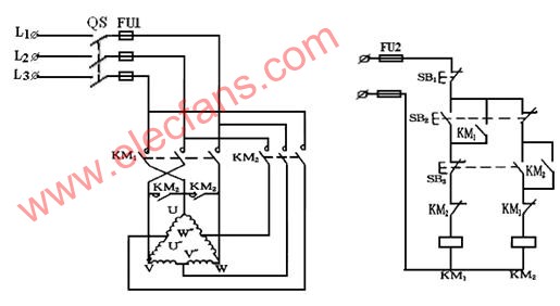 按鈕控制的雙速電動機控制線路 http://www.asorrir.com