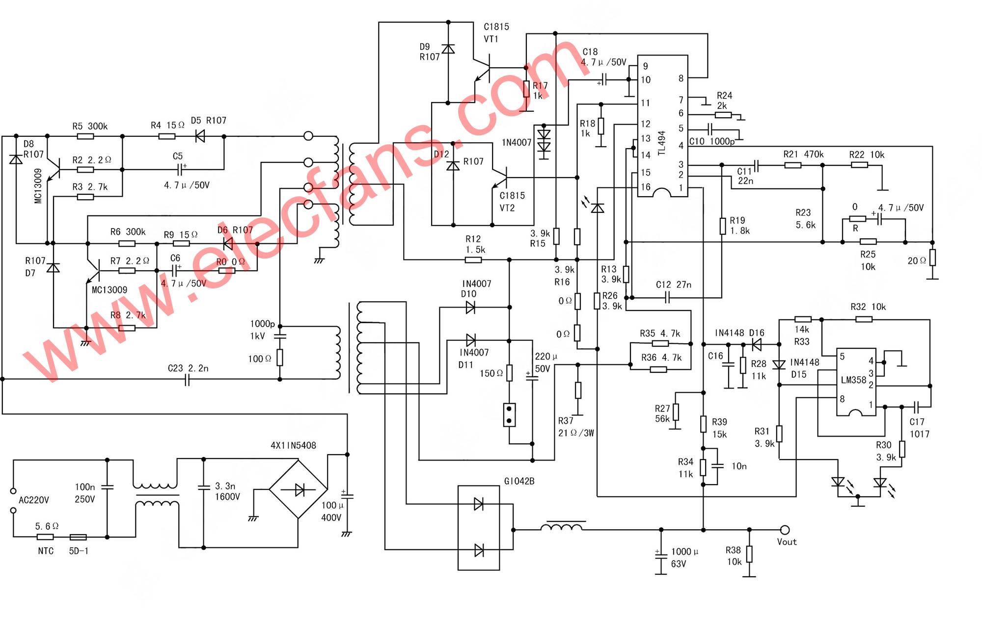 TL494電動車充電器電路圖 文章來源:http://www.asorrir.com