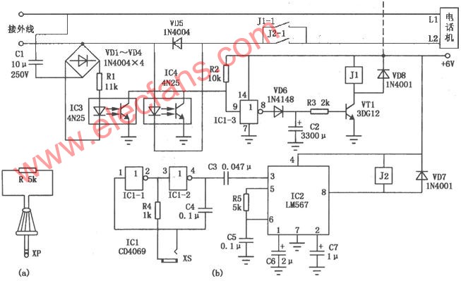 電話機(jī)電子鎖電路 www.asorrir.com